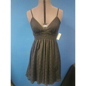 Black Lace Sleeveless Dress With Adjustable Straps & Smocked Waist By Mystil Siz